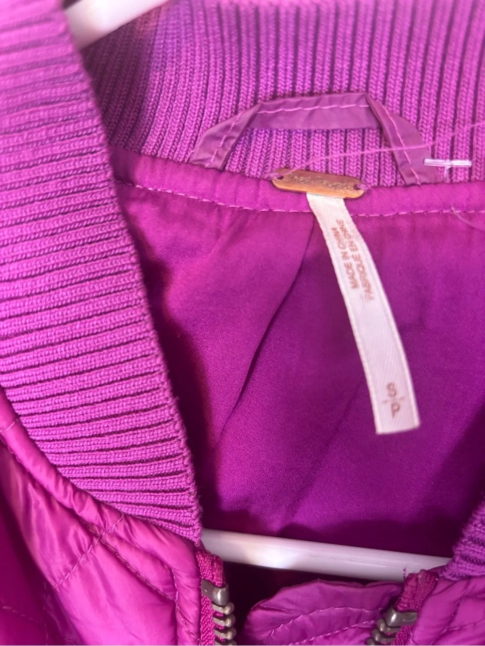 Free People Women’s Quilted Bomber Zip Up Jacket - Vibrant Magenta Small